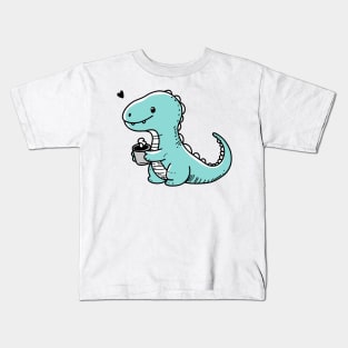 Dinosaur with coffee Kids T-Shirt